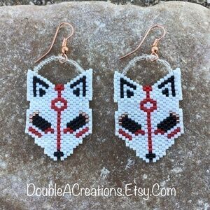 Tribal Fox Beaded Earrings, New, Handmade By Me